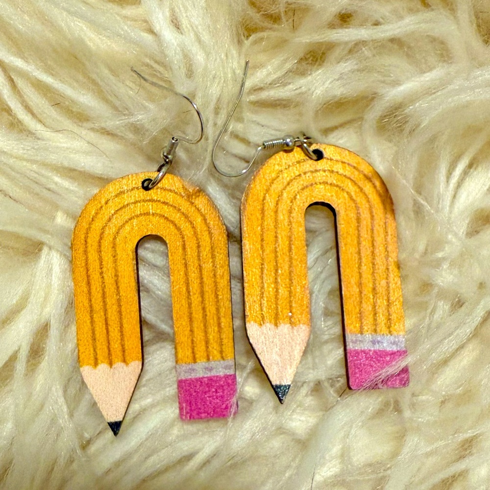 Wood Dangle Pencil Earrings